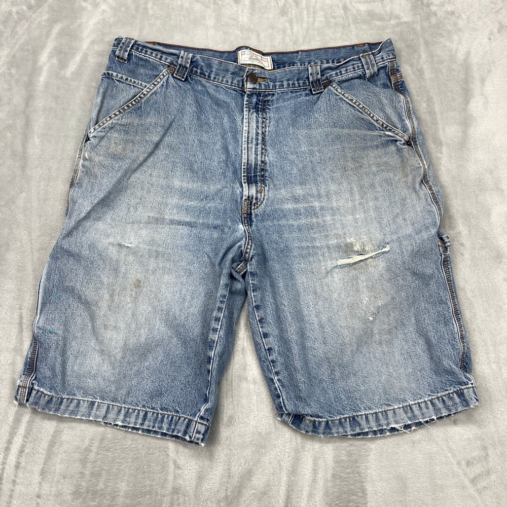 Levi's Carpenter Shorts Mens 38 Blue Denim Distressed Faded High Rise Outdoor
